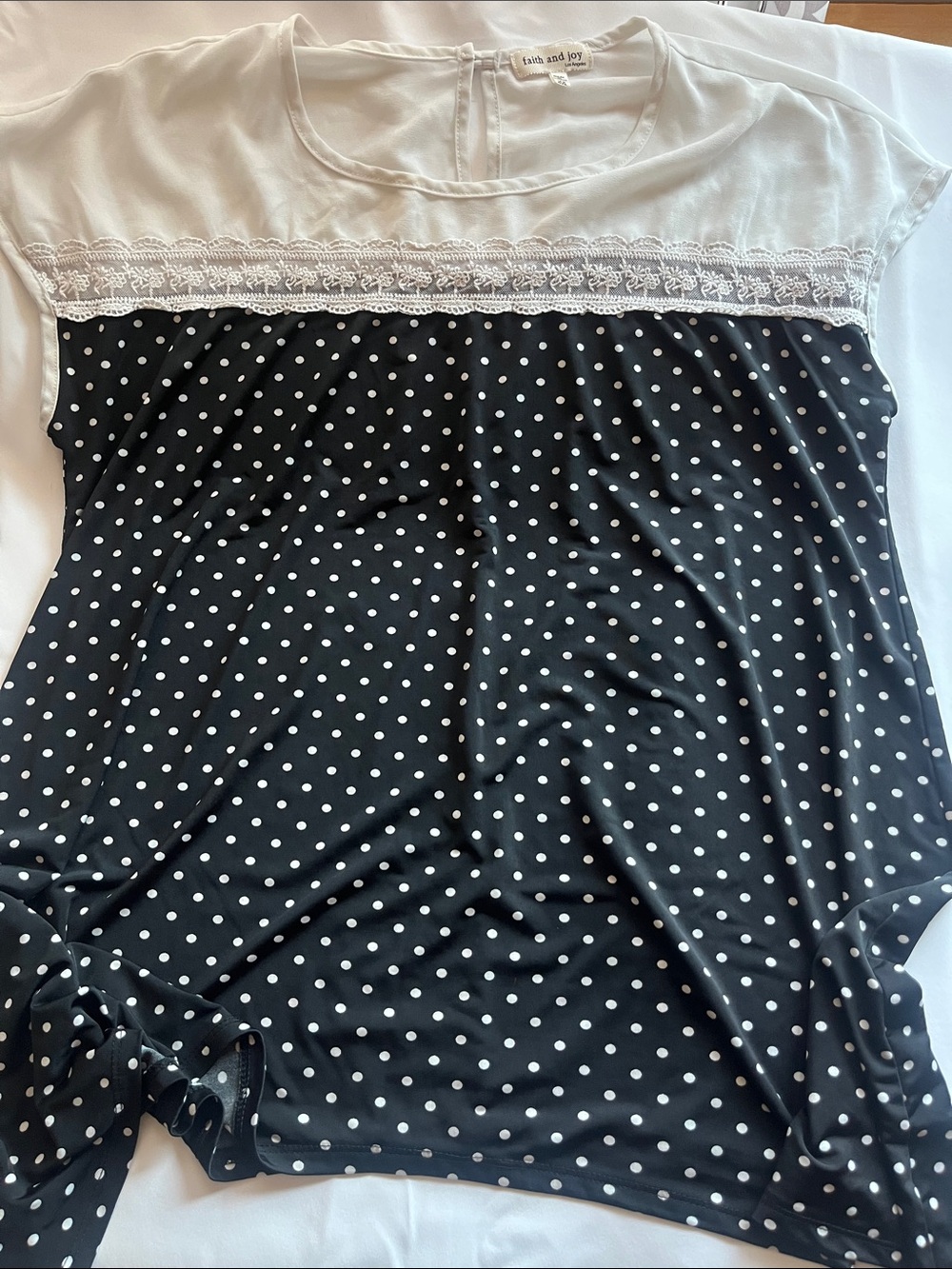 Faith and Joy Black and White Polka Dot Chemise with Lace Yoke